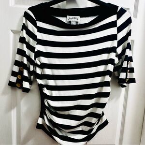 Joseph Ribkoff Black and White Striped with gold accent buttons, Nautical Tee
